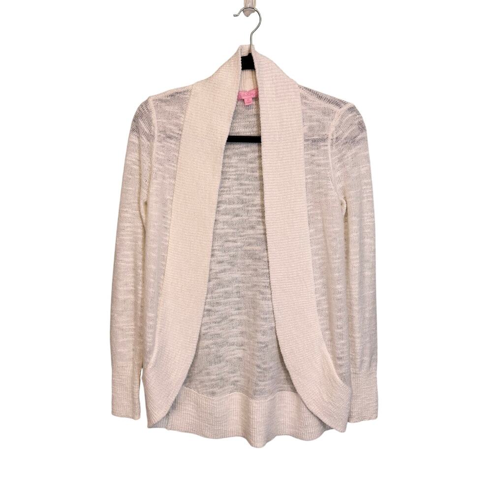 Lilly Pulitzer Amalie Cardigan Sweater Women XS White Open Front Preppy Nautical